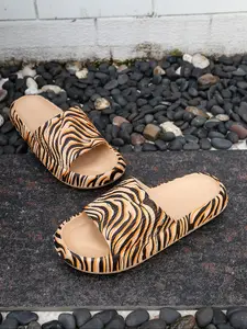 Women's Summer Thick Sole Non-Slip Comfort Slippers, Outdoor Casual Print Beach Sandals, Leopard Zebra Tiger Pattern, Large Size