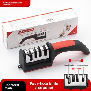 Handheld Red & Black 4-Stage Knife Sharpener – Manual Sharpening Tool for Kitchen, Home, Any Blade, Quick Sharp in Seconds