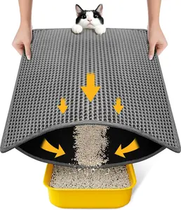 Cat Litter Mat-Litter Box Mat for Kitty, EVA Honeycomb Double Layer Design, Urine & Waterproof Scatter Control, Less Waste, Easier To Clean,Non Slip, Gray