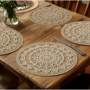 High-value goodies, non-slip and heat-resistant colorful round placemats, 2D printed linen placemats & coasters, Kitchen Decorative Placemat, perfect for creating ambiance and decorating your dining table.