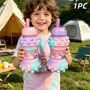 Kids Silicone Folding Cup, Cute Unicorn Design, Leak-Proof with Strap, Perfect for School, Outdoor, Travel, Water Bottle