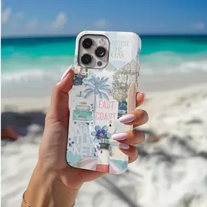 East Coast Coastal Beach Collage Phone Case, Girly Summer Ocean Beach Inspired Phone Cover for iPhone