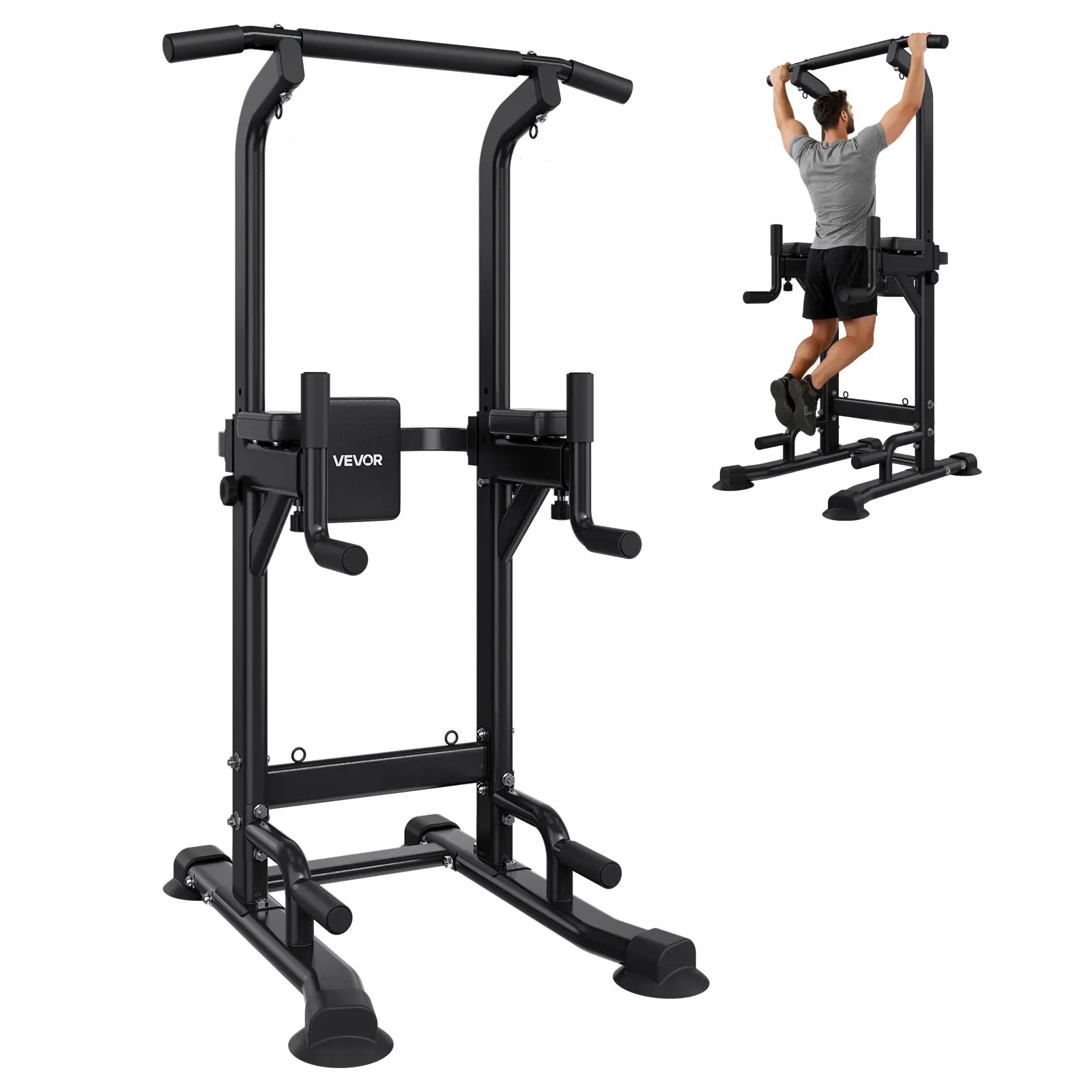 【Summerfinds】 VEVOR Pull Up Bar, 330 LBS Power Tower Dip Station, Workout Dip Station with H-Shaped Stable Base Back Pad, Adjustable 12 Level Height Free Standing Chin Up Bar for Back, 4-Level Adjustable Back Paddealsforyoudays