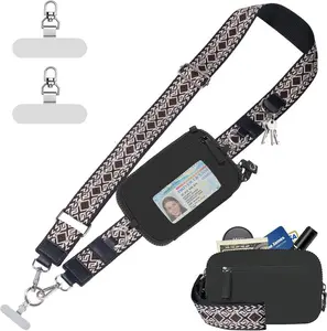 Clip and Go Strap Bag stylish printed Phone Lanyard Crossbody Adjustable and Detachable RFID Wristlet Wallet Zipper Pouch Wallet
