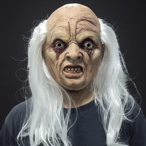 PATYGR Realistic Old Men Latex Mask for Adults -Zombie Full Head Cover Halloween Mask with White Hair  Creepy Horror Party Haunted House Cosplay Props