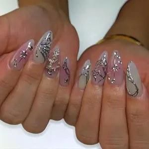 Star & Sparkly Rhinestone Decor Fake Nails with Nail File & Jelly Sticker, 24pcs Removable False Nails for Women Nail Art, Effortless Press on Nails Manicure Set, Handmade Press on