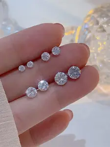 Elegant Unisex Stud Earrings, S925 Silver Color Hypoallergenic Jewelry, Sparkling Gemstone Design for Men & Women, Dazzling Sparkle