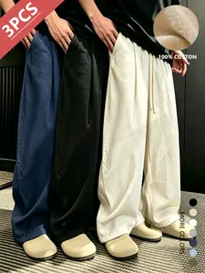 3-pack unisex summer casual pants, 100% cotton-linen blend, loose straight cut, comfortable and breathable, stylish and versatile,SummerWins