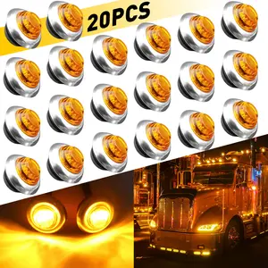 20X 3/4" Round Amber LED Side Marker Light With Stailness Base for Truck Trailer