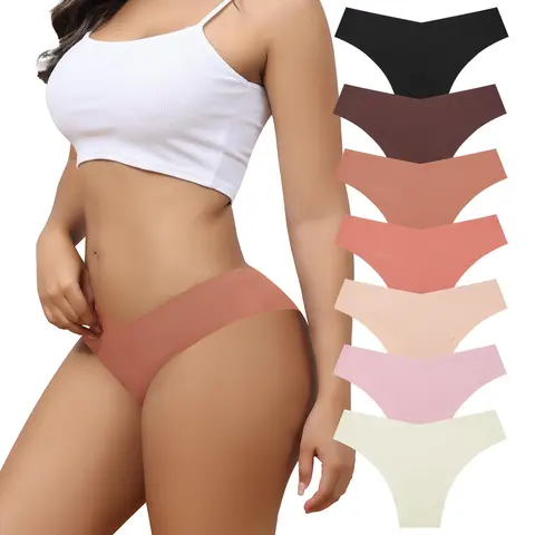 LEVAO Women's Seamless Cheeky Bikini Panties - Leggings-Inspired No Show V-Cut Underwear, Charming Chic Breathable Stretch Fabric, 100% Cotton Crotch, Cold Wash, S-XL, Suitable for Dress Wear