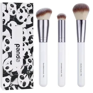 Makeup Brushes 3Pcs Foundation Contour Brush& Concealer Brush& Blusher Brush Face Kabuki Blush Bronzer Travel Buffing Stippling Contour Liquid Blending Makeup brush set White