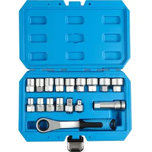17-Piece Pass Through Socket  Set, Metric 10–24mm, Hollow Ratchet Socket Kit for Automotive Repair & Machine Maintenance