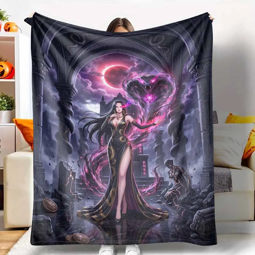 Anti-Pilling Flannel Fabric Snake Motif Blanket, Dark Fantasy Art Print, Luxurious Soft Plush Throw, Multi-Size Indoor/Outdoor Gothic Aesthetic Home Accent, Anime Fan Gift for Adults (Living Room/Bedroom Use), Goth, Dark Fantasy Design Blankets