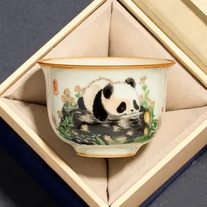 Cute Panda Hand-Painted Yuhang Tea Cup, Handmade Yuhang Panda Teacup, Craftsmen Gift, Masterpiece Owner Cup, Unique Ceramic Drinkware