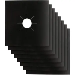 8 Packs Stove Burner Covers - Gas Stove Protectors Black 0.2mm Double Thickness, Reusable, Non-Stick, Fast Clean Liners for Kitchen/Cooking. Stove top Covers Gas Burners Size 10.6" x 10.6" BPA Free