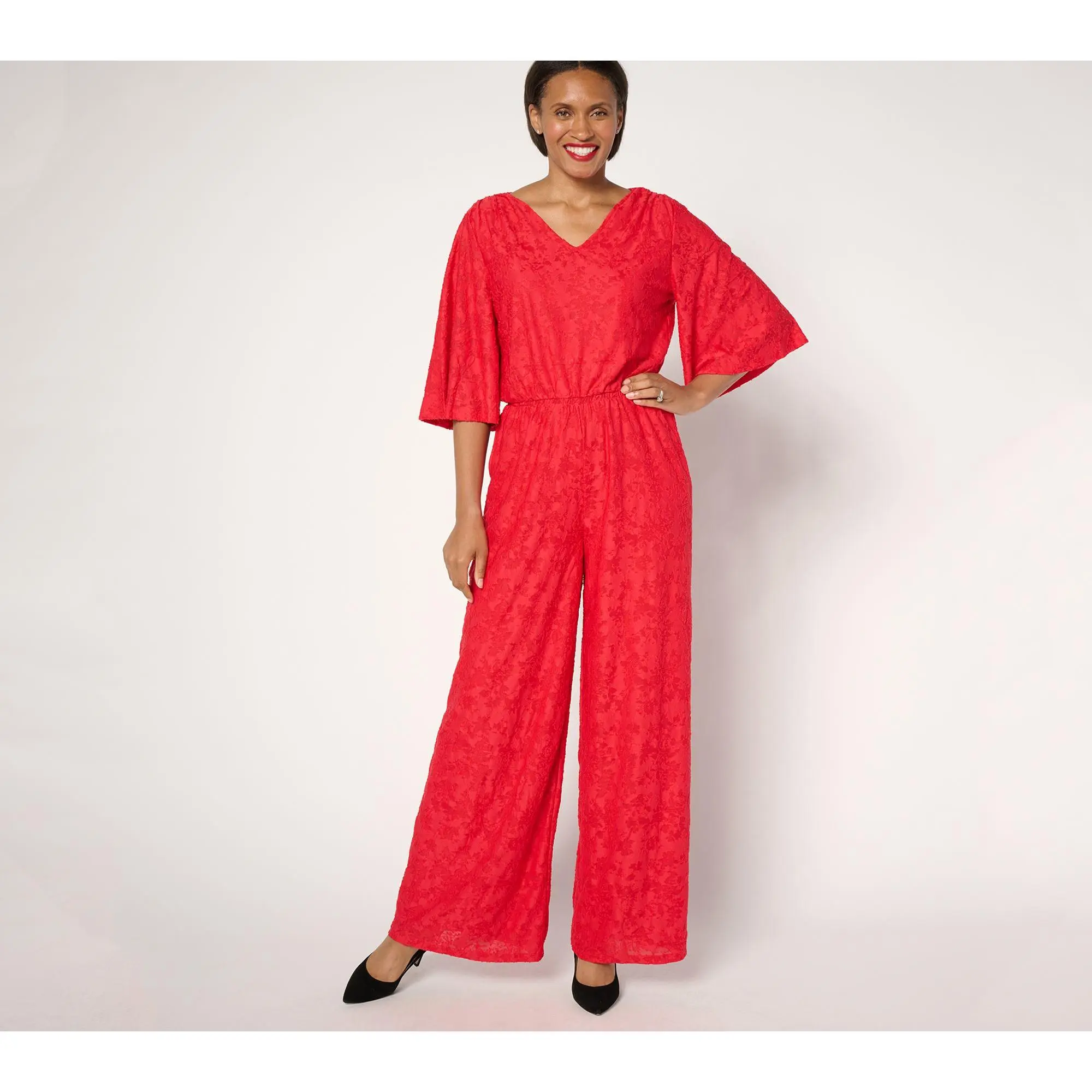 Destination 365 Regular Satin Jacquard Wide Leg Jumpsuit