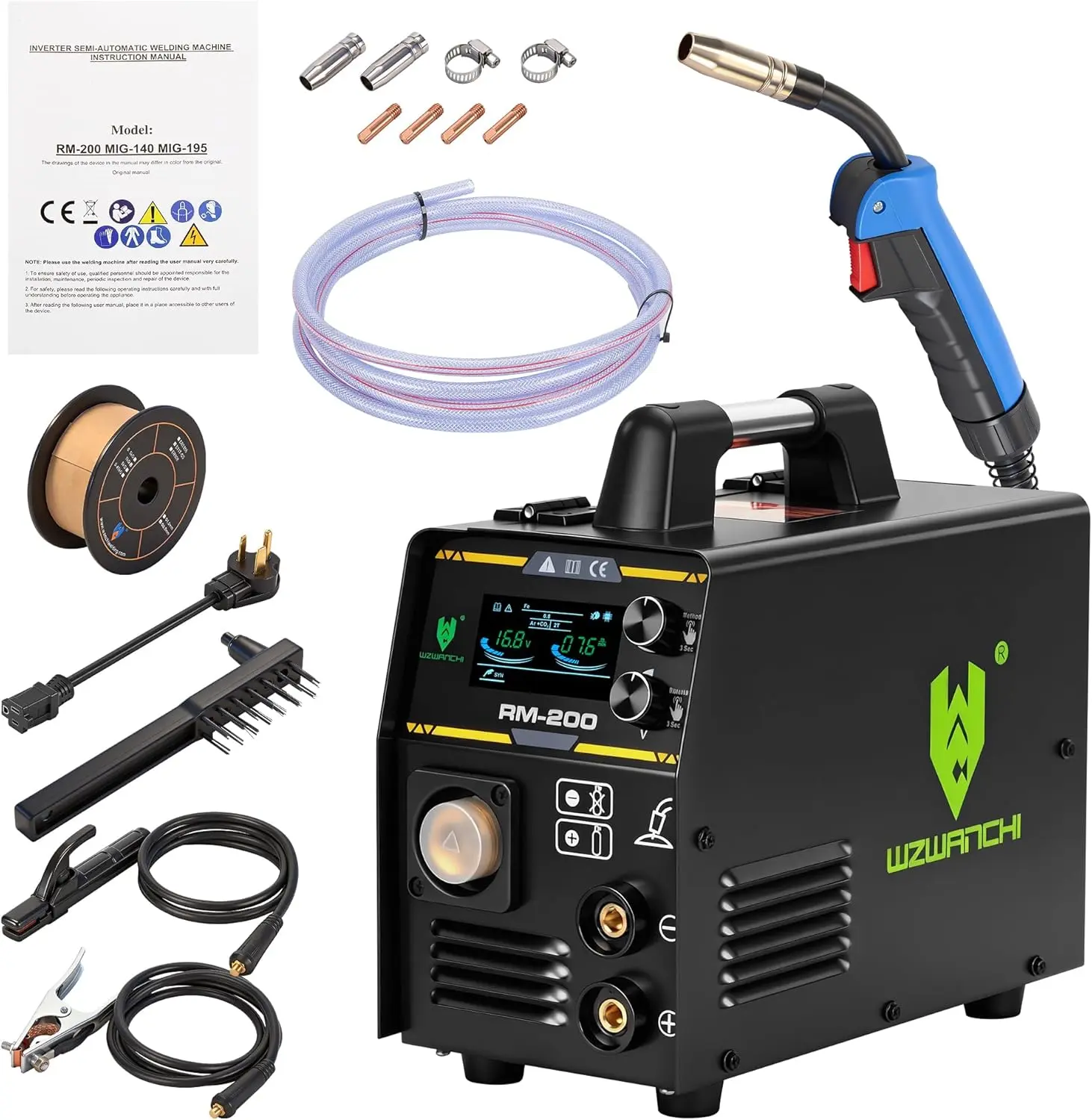RM200 200A MIG Welder 110V/220V, Flux MIG/MIG/Single Pulse MIG/Stick/Lift TIG 5 In 1 MIG Welding Machine With LED Display, Heavy Duty Aluminum Flux Cored MIG Welder For Indoor Outdoor