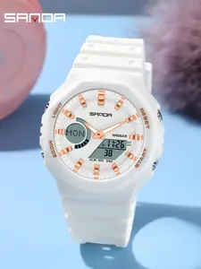 SANDA Men's Sporty Alarm Clock Timer Multifunctional Night Light 5ATM Waterproof Casual Electronic Watch, Digital Wristwatch, Analog-Digital Face, Mineral Glass Dial, Durable Watch, Digital Analog Watches