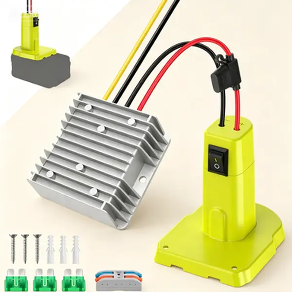 240W DC Step-Down Buck Voltage Regulator (18V to 12V) with 30A Fuse, Over-Discharge Protection, Over-Current Protection, Switch, Heat-Resistant ABS, Screws, Battery Adapter for Ride-On Toys, Golf Carts, Lawn Mowers – DC Power Supply for DIY RC Hobby Cars,