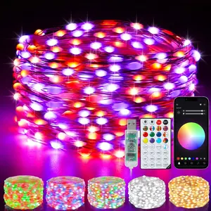 Smart Fairy Lights 33Ft 100 LED Twinkle String Lights with Remote & APP Control, Color Changing USB Christmas Tree Lights Music & Mic Sync for Halloween Bedroom Holiday Party Decor