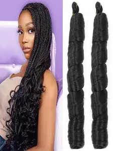 French Curly Braiding Hair Loose Wave Crochet Hair 2 Packs Pre Stretched Braiding Hair Bouncy Beach Curls Wavy Hairstyle 74 G/Pack Synthetic Hair Extensions for Women