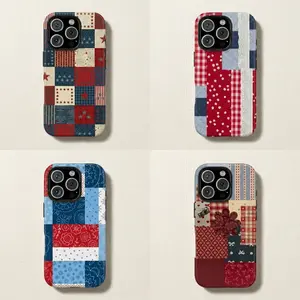 Red Blue Gingham Star Rustic Farmhouse Style Phonecase for Iphone 17,16,15,14,13,12,11 and Samsung s23 - 26, Country Core phonecase gift