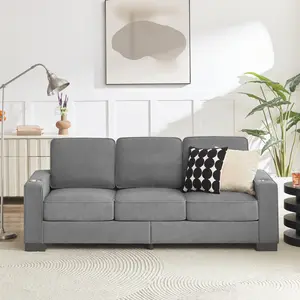 83.86" Sofa Couch with Extra Deep Seat, Modern Velvet Fabric Sofa Cloud Couch with 2 Cup Holders, Comfy Upholstered 3 Seater Sofa Bed Couches for Living Room, Apartment, Office, Gray