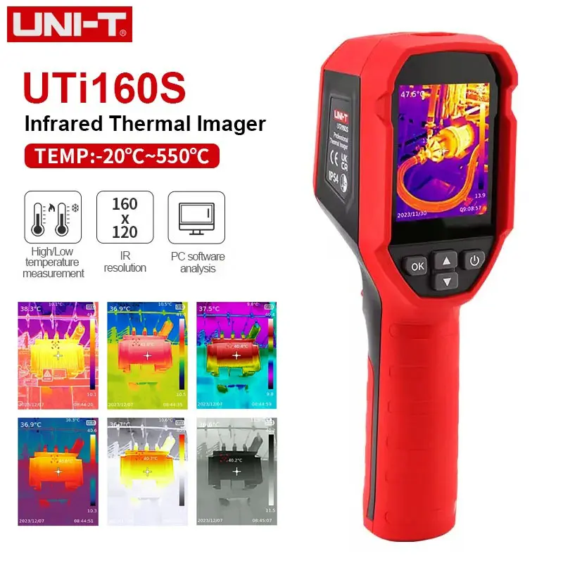 UNI-T UTi160S Infrared Thermal Camera, 160x120 IR Resolution, -20°C to 550°C Temperature Range, Handheld Thermal Imager with 28GB Built-in Storage for Home Inspection, PC Analysis, Heat IR Scanner, Led Lighting, -68°F To 1022°F