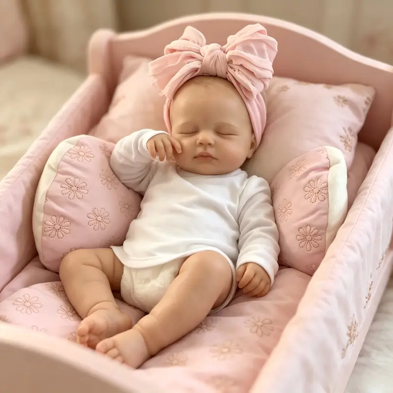 20-inch Reborn Newborn Baby Doll - White Onesie, Hand-Painted Details, Soft Cloth Body, Sleeping Design, Rooted Hair, Vinyl Limbs, Unisex Pretend Feeding Toy, Cute Doll Ideal for Bedtime Routines, Birthday & Christmas Gifts