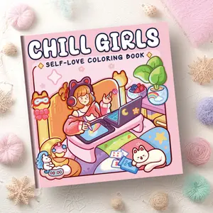 1PC Sweet & Cool CHILL GIRLS Themed Coloring Book, Pink Color-Block Designs of Daily Life with Besties, Thick Bleed-Proof Paper, Stress-Relief Doodle Drawing Album, Great for Friends' Gatherings, Perfect Valentine's Day Gift, Adult Coloring Book