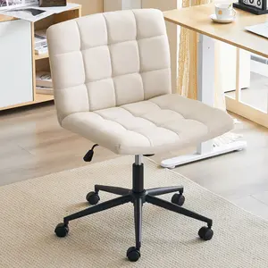 Furnimart Wide Armless Desk Chair with Wheels, Mid Back Swivel Faux Linen Criss Cross Chair for Home Office, Height Adjustable Wide Seat Task Chairs