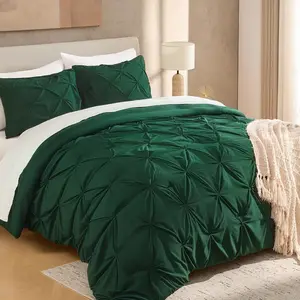 Queen Comforter Set Dark Green, 3 Pieces Pleat Bedding Comforters & Sets, Pintuck Lightweight All Season Bed Set for Men Girls(90x90Inch)