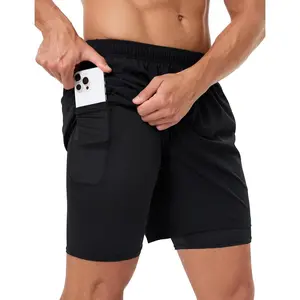 Men's 2 in 1 Athletic Running Shorts Quick Dry 5 Inch Lightweight Workout Gym Shorts with Liner and Pockets