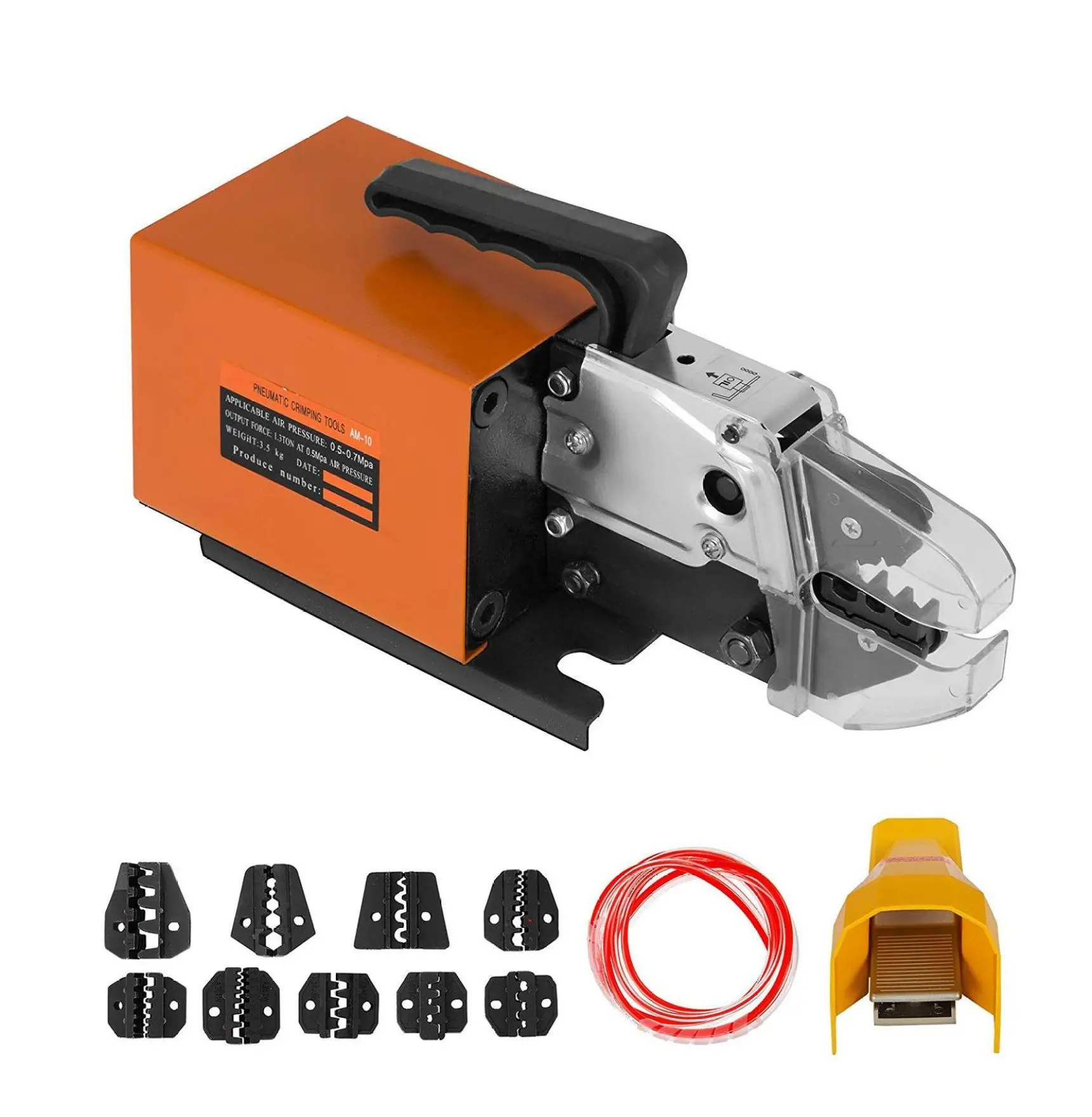 Pneumatic Crimping Tool AM-10, 1.3T Air Powered Wire Terminal Crimping Machine with 10 Dies, Up to 16mm, for Insulated & Uninsulated Terminals Default
