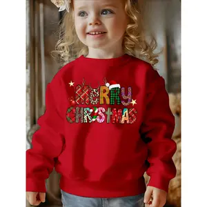 Girls' Cotton Graphic Pullover - Light Green Rounded Neck Winter Sweater with Slight Stretch, "Tis the Season" Lettering, Coffee Cup & Christmas Tree Print - Cozy Easy-Care Party Outfit, Kids' Seasonal Top