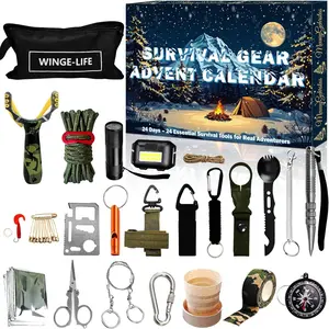 Survival Kit Advent Calendar for Men - Essential Outdoor Tools for Adult Teen 24 Days Christmas Countdown - 24 Outdoor Gadgets Camping, Hiking, Emergency Prep 2025 Holiday Countdown Gift
