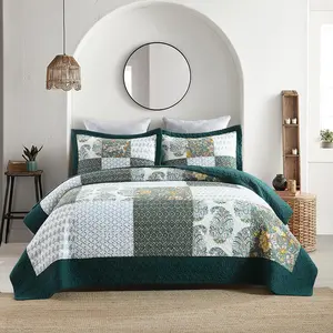 California King Quilt Size - 100% Cotton Oversized California Comforter Set Bedding Sets (120 * 110 Inch) with 2 Pillow Shams, Patchwork Reversible Lightweight Bedspread