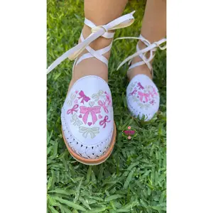 Hearts Coquette- white Embroidered Lace Up Huaraches