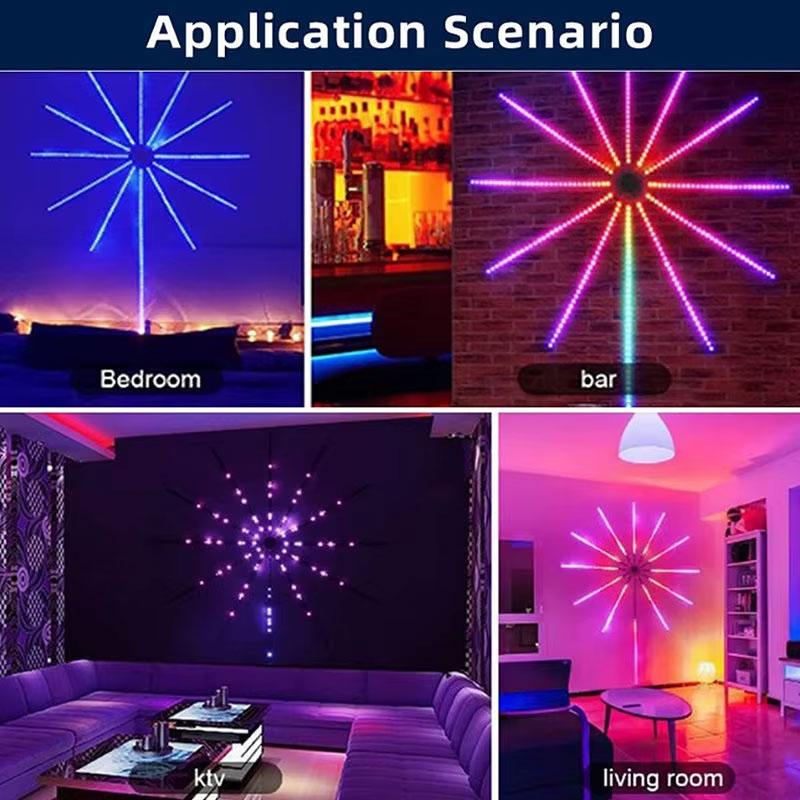 Firework Pattern LED Light, 1 Set RGB Color Changing LED Light with -keys Remote Control & App Control, Music Rhythm Light for Home Party Decor