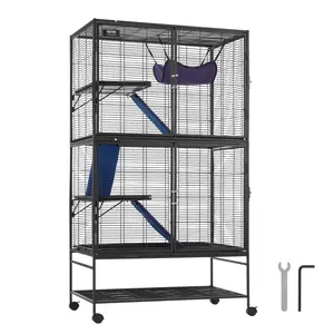 VEVOR 64.6" Rolling Metal Ferret Cage, Large 4-Tier Critter Nation Cage, Small Animal Cage with Ramps & Tray, Easy to Set up for Pet Rats, Hamster, Guinea Pig, Chinchilla, Squirrel, Hedgehogs, Bunny