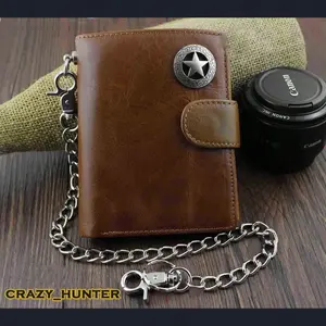 Men's Genuine Leather Biker Texas Star Zipper Card /Money Chain wallet Purse