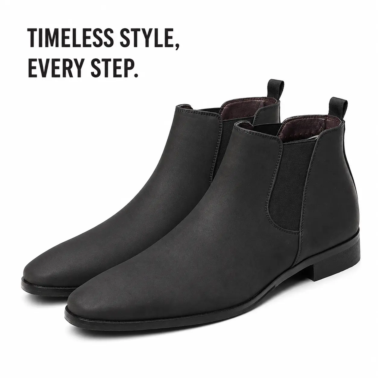 Men's PU Leather Chelsea Ankle Boots - Chic, Minimalist, Slip-On, Pointed Toe, Elastic Side Panels, Synthetic, Flat Heel, Lightweight, All Seasons, Polished Enough for Business & Casual Wear