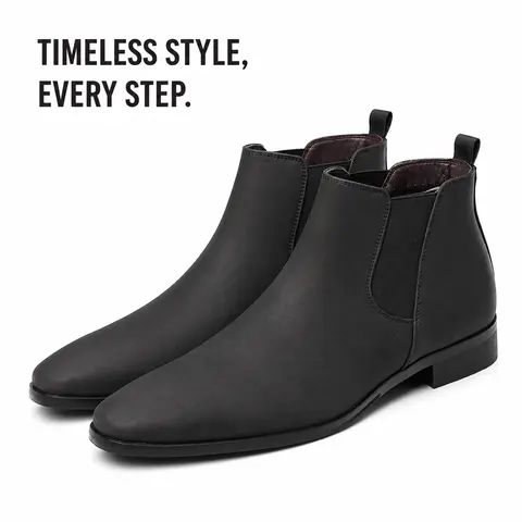 Men's Chic Minimalist Pointed Toe Chelsea Boots - Microsuede, Elastic Gore, Pull-On Footwear for Business Office, Black Grey Tan Men's Shoes