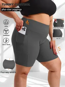 Women's Plus Size High Waist Tight Stretch Shorts, Elastic Casual Pants with Side Pockets, Comfortable Fashion Summer Must-Have