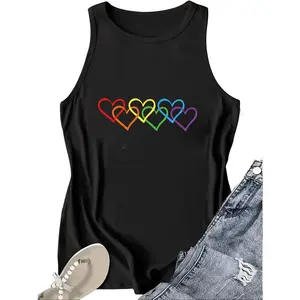Rainbow Interlocking Hearts Print Tank Top, LGBTQ Pride Casual Men Women Streetwear Sleeveless Top