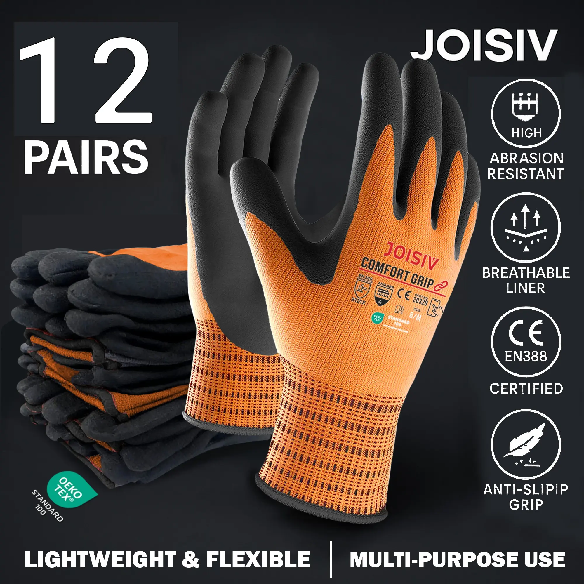 12 Pairs Nitrile Coated Multipurpose Work Gloves Heavy-Duty High Abrasion Resistant Non-Slip Lightweight Durable Breathable for Construction Auto Repair Gardening Anti Slip Gloves