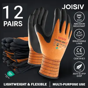 12 Pairs Nitrile Coated Work Gloves Heavy-Duty Non-Slip Lightweight Durable Breathable for Construction Auto Repair Gardening
