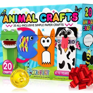 Craftikit 20 Crafts in a Box - 20 Simple Paper Crafts for Kids Ages 3-8 - Arts and Crafts Kit with Envelopes Glue Stick Tape - Low Mess Easy to Complete Fun for Creativity & Fine Motor Skills