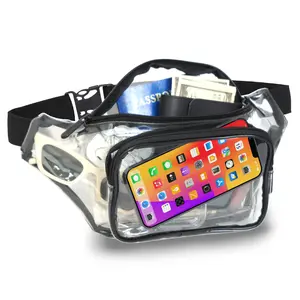 Micom Clear Fanny Pack Belt Bag - Stadium Approved Waterproof Transparent Waist Pack for Men & Women Adjustable Belt 5.9'X6.5' Fits 19'-47' Ideal for Sports Events