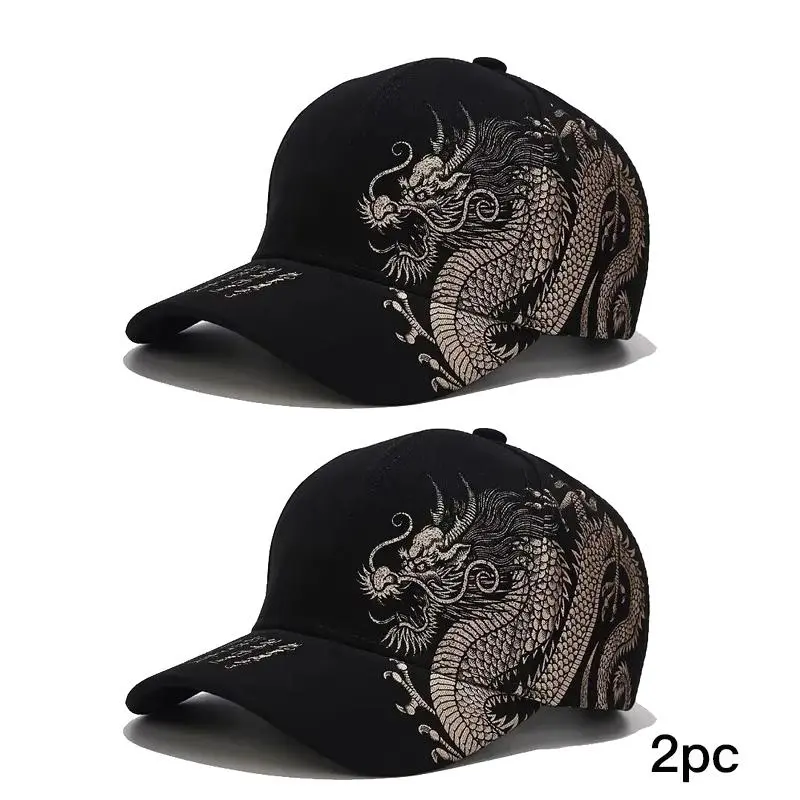Chinese Dragon Print Cotton Baseball Cap, Unisex Streetwear Accessory for Hip Hop, Skateboarding, and Summer Sun Protection, Cotton Cap